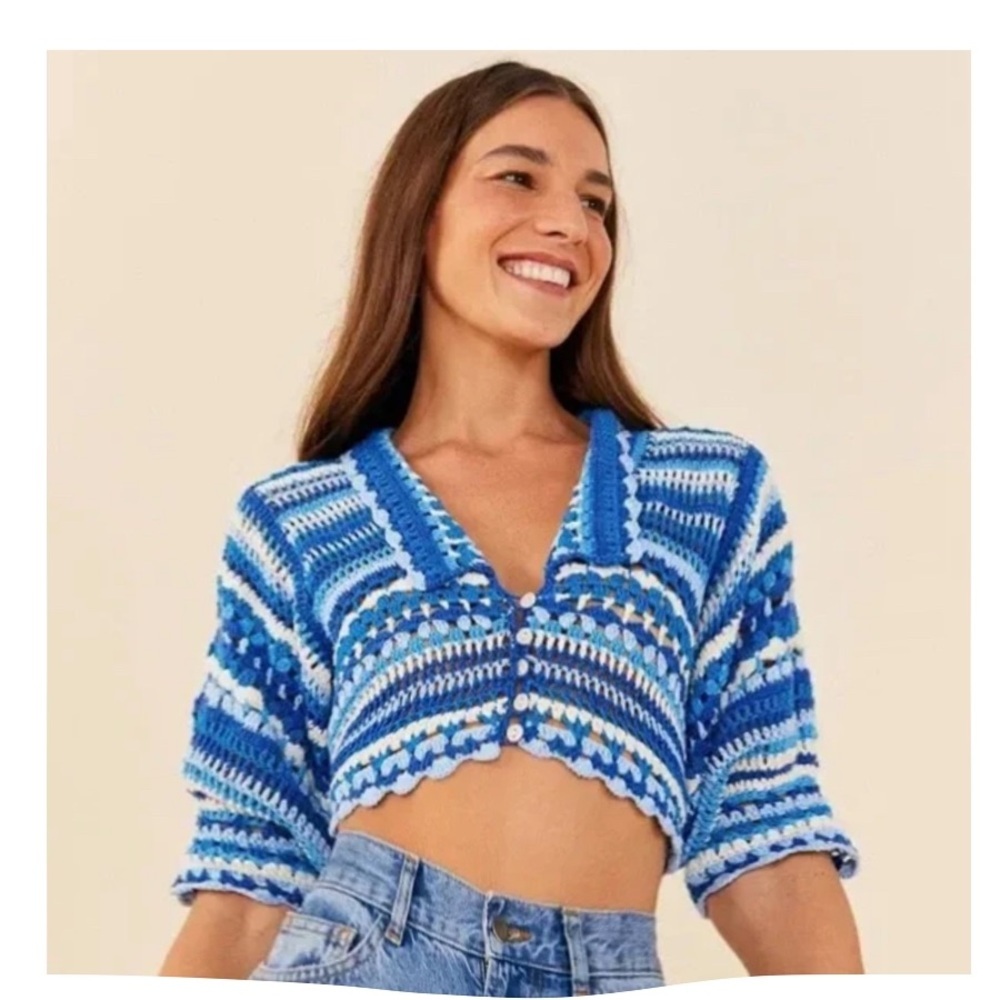 FARM Rio Multi Stitch Crochet Crop Sweater- XL.